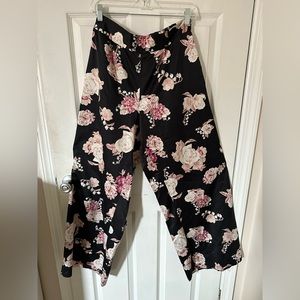 Satin Floral Print Wide Leg Pants